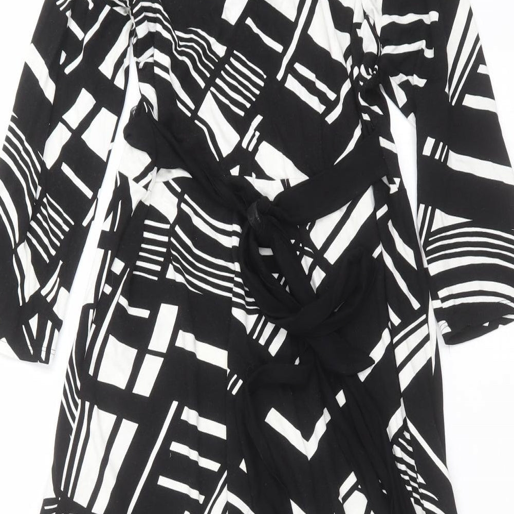 Marks and Spencer Womens Black Geometric  A-Line  Size 16