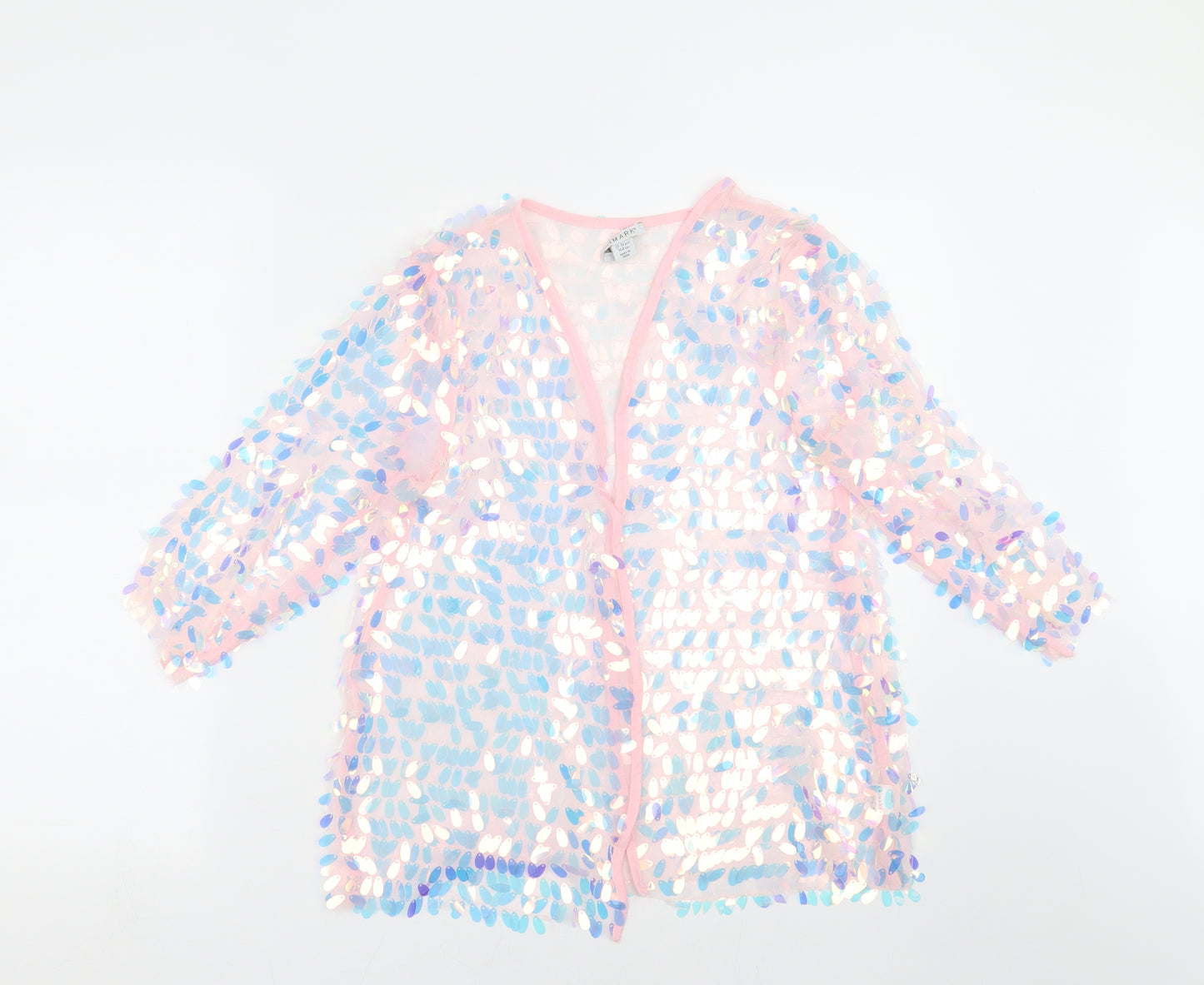 Primark Girls Pink   Cardigan Jumper Size 13-14 Years  - sequins