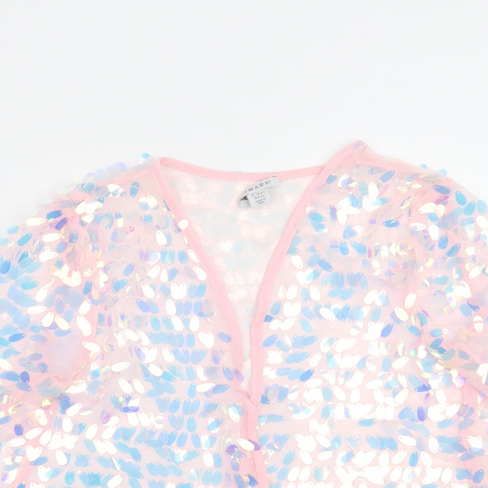 Primark Girls Pink   Cardigan Jumper Size 13-14 Years  - sequins