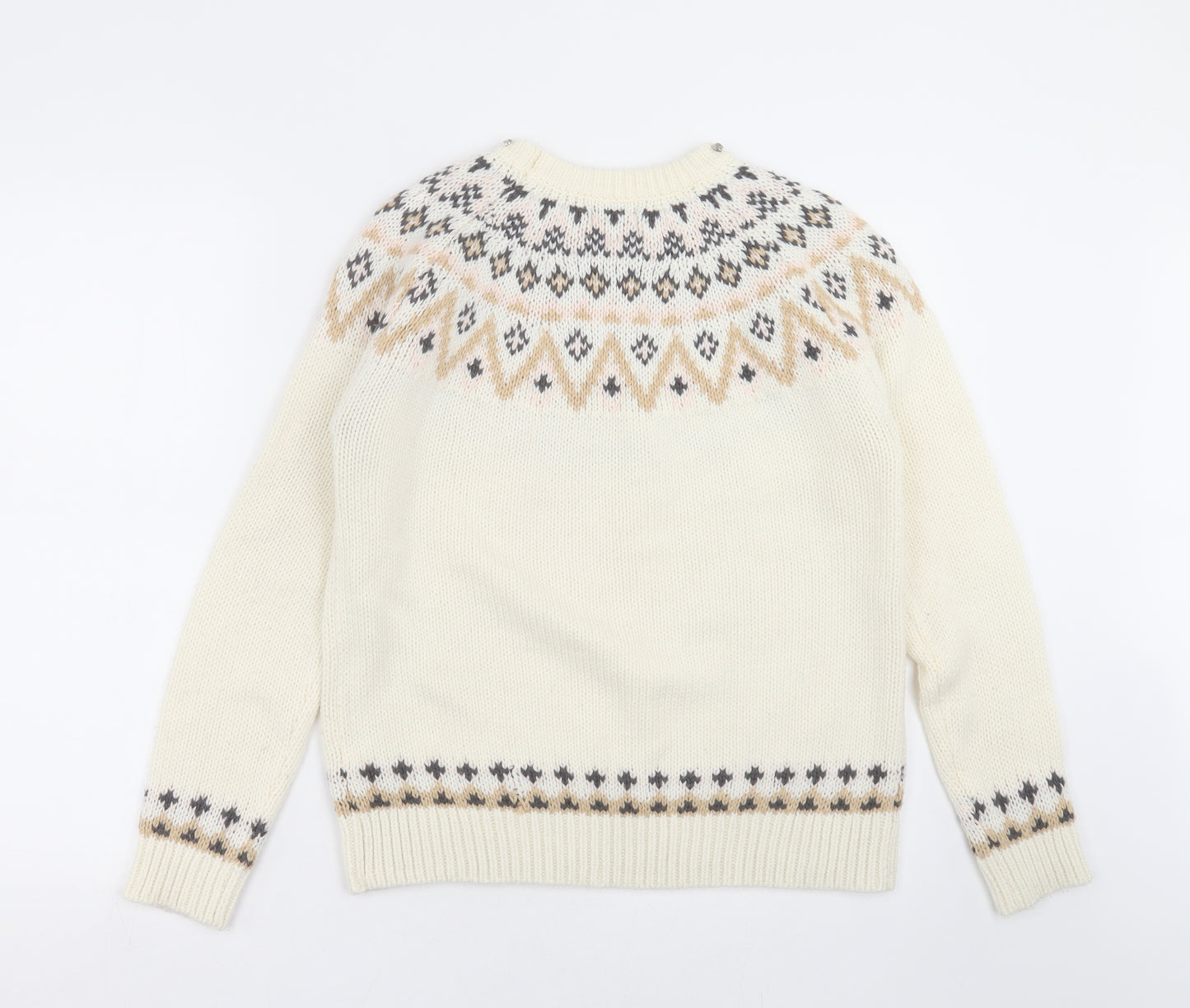 F&F Womens Ivory Fair Isle Knit Pullover Jumper Size 12  - beaded