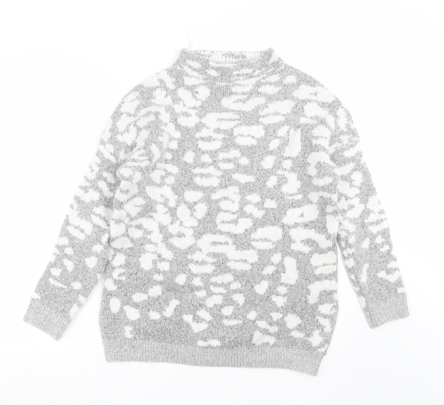 F&F Womens Grey Geometric Knit Pullover Jumper Size 12