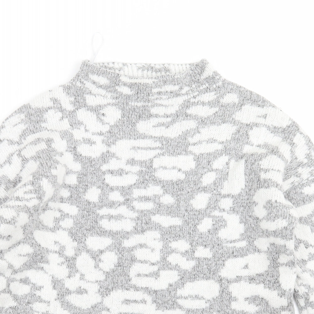 F&F Womens Grey Geometric Knit Pullover Jumper Size 12