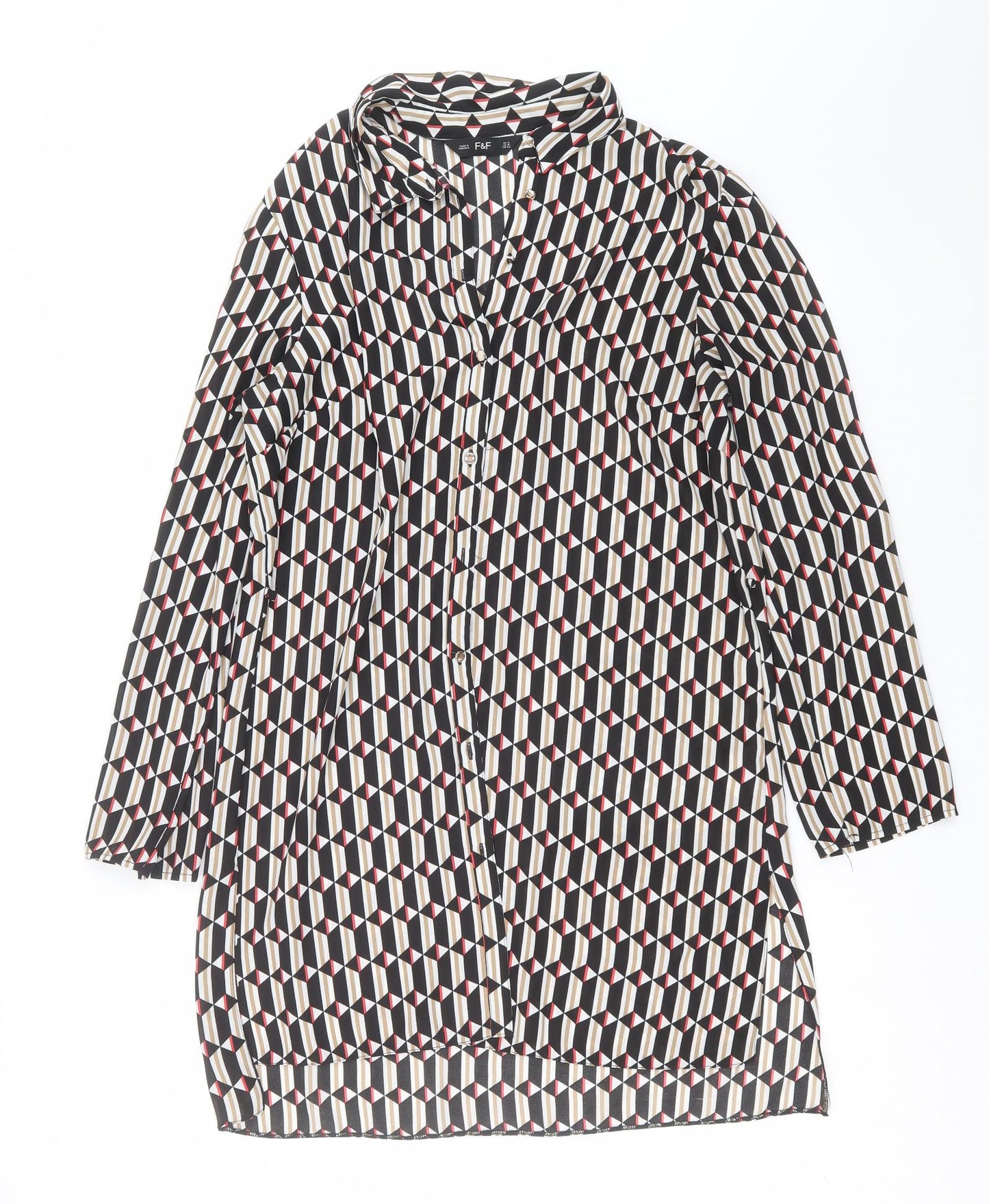 F&F Womens Black Geometric  Shirt Dress  Size 14