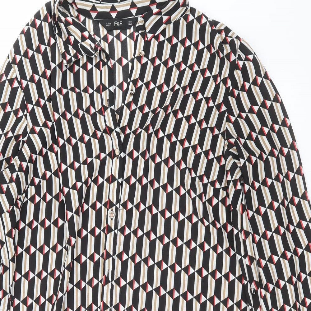 F&F Womens Black Geometric  Shirt Dress  Size 14