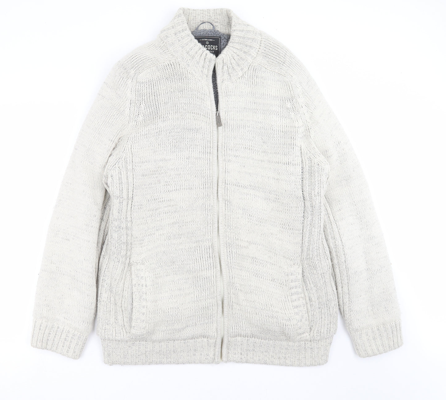 Peacocks Mens Beige  Knit Full Zip Jumper Size XL