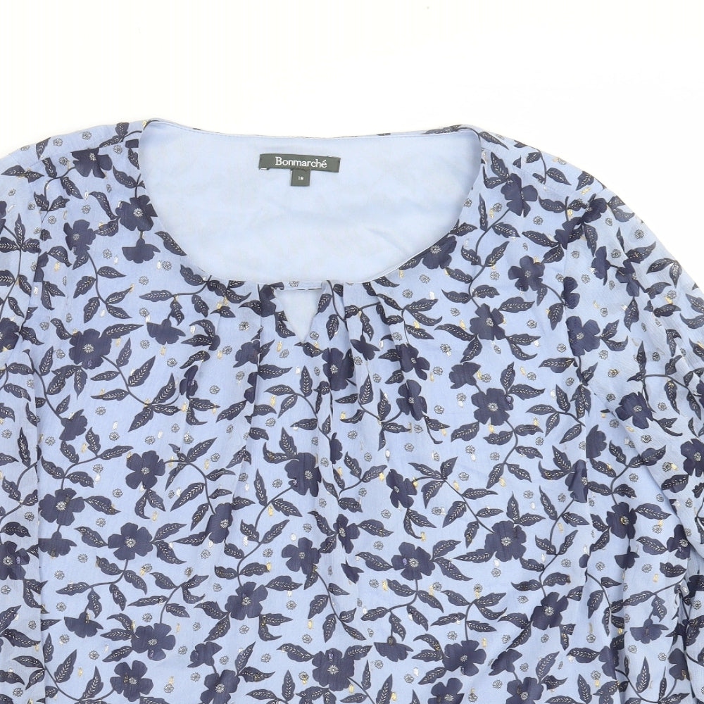 Bonmarché Womens Blue Floral  Basic Blouse Size 18