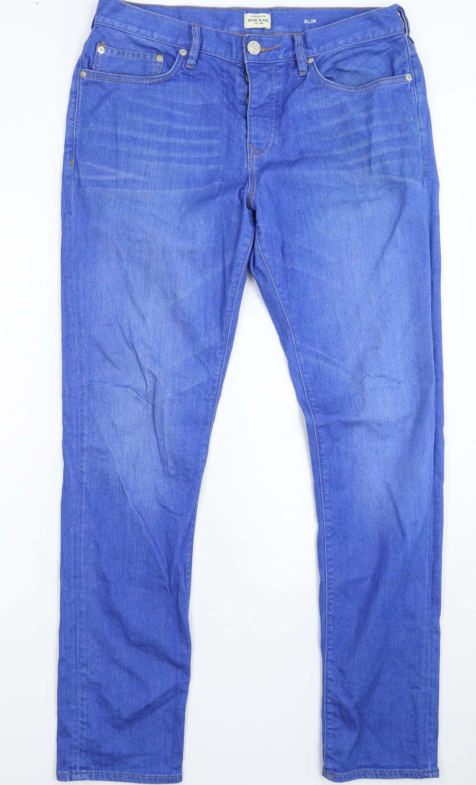 River Island Mens Blue  Denim Tapered Jeans Size 34 L32 in