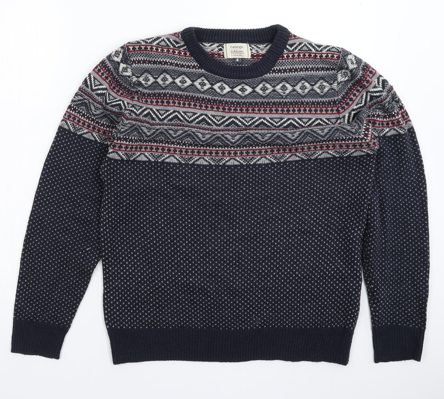 George Mens Blue Geometric Knit Pullover Jumper Size S