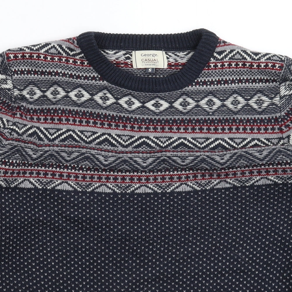 George Mens Blue Geometric Knit Pullover Jumper Size S