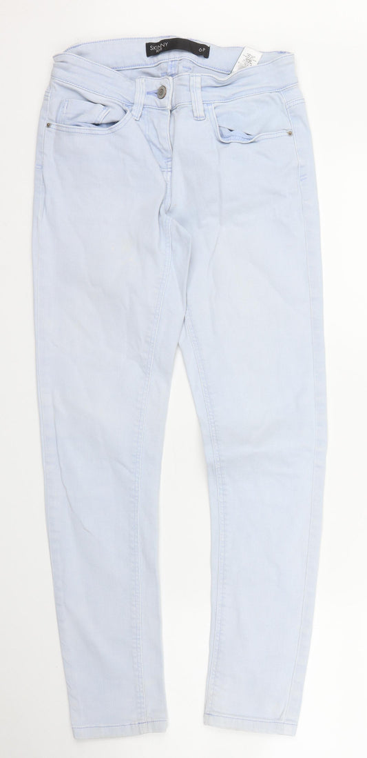 Front view of Next women’s blue denim skinny jeans, size UK 6, 26-inch leg