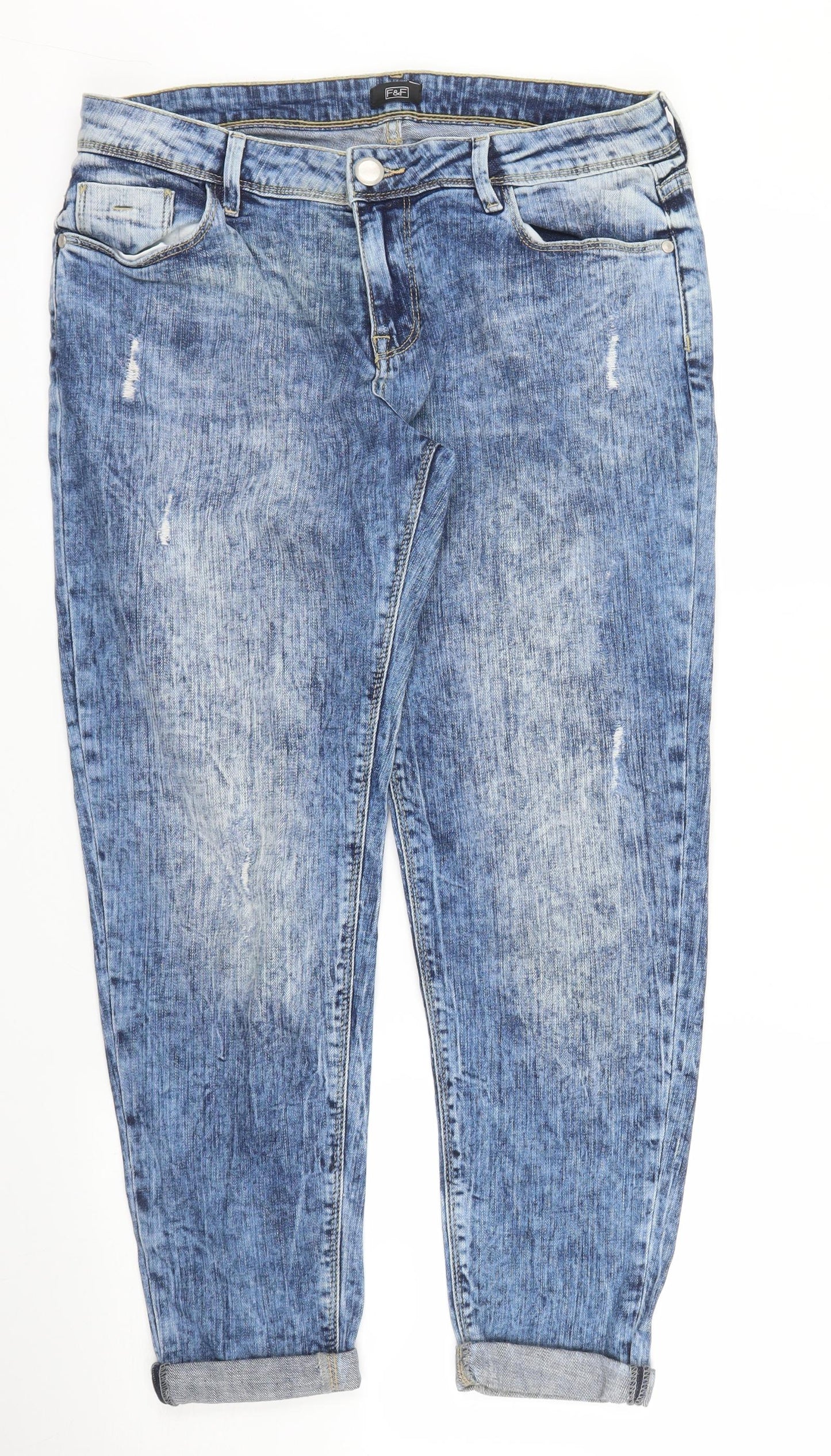 F&F Womens Blue  Denim Mom Jeans Size 12 L25 in