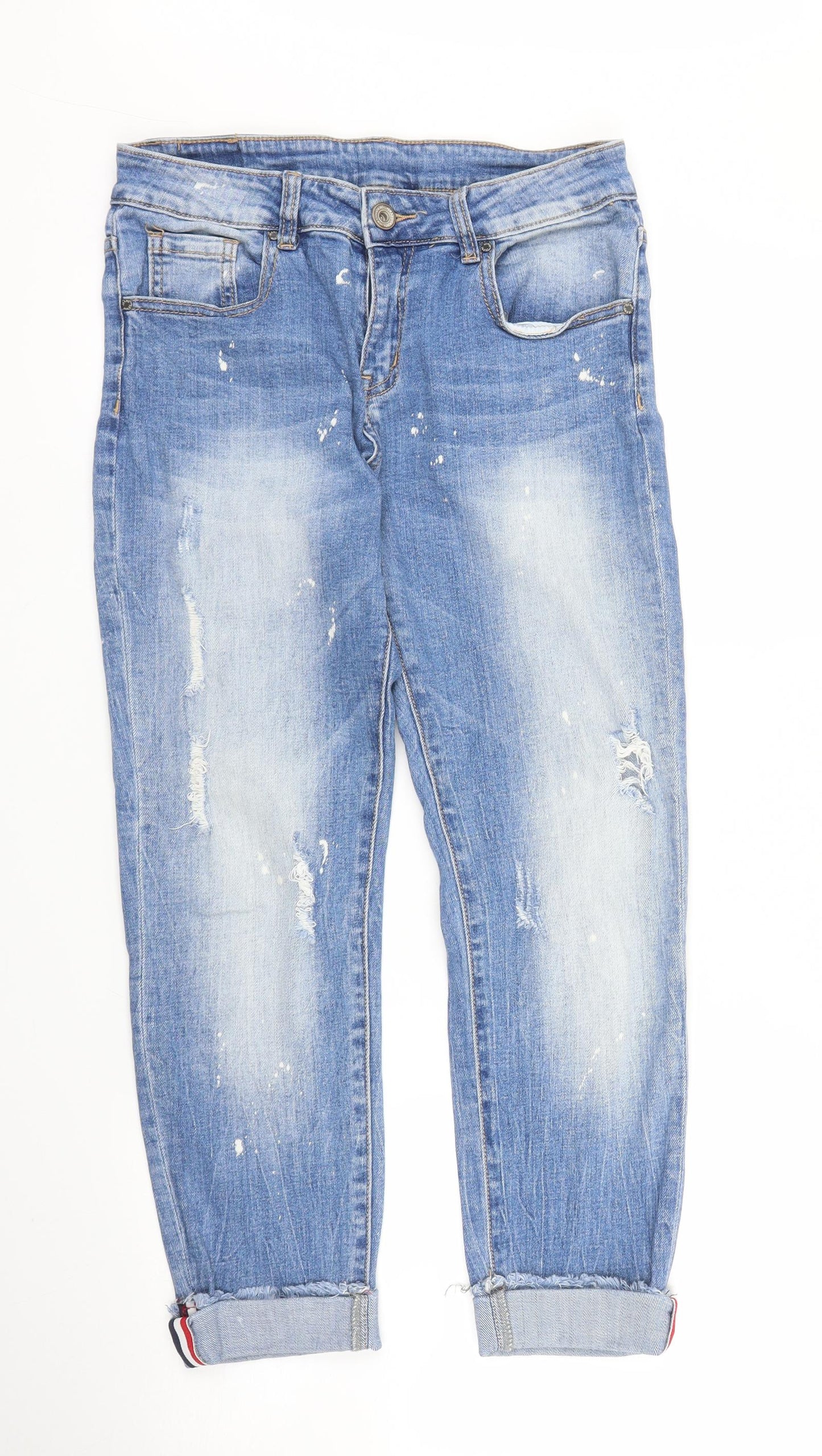 Hand Work Denim Womens Blue  Denim Cropped Jeans Size 28 in L25 in