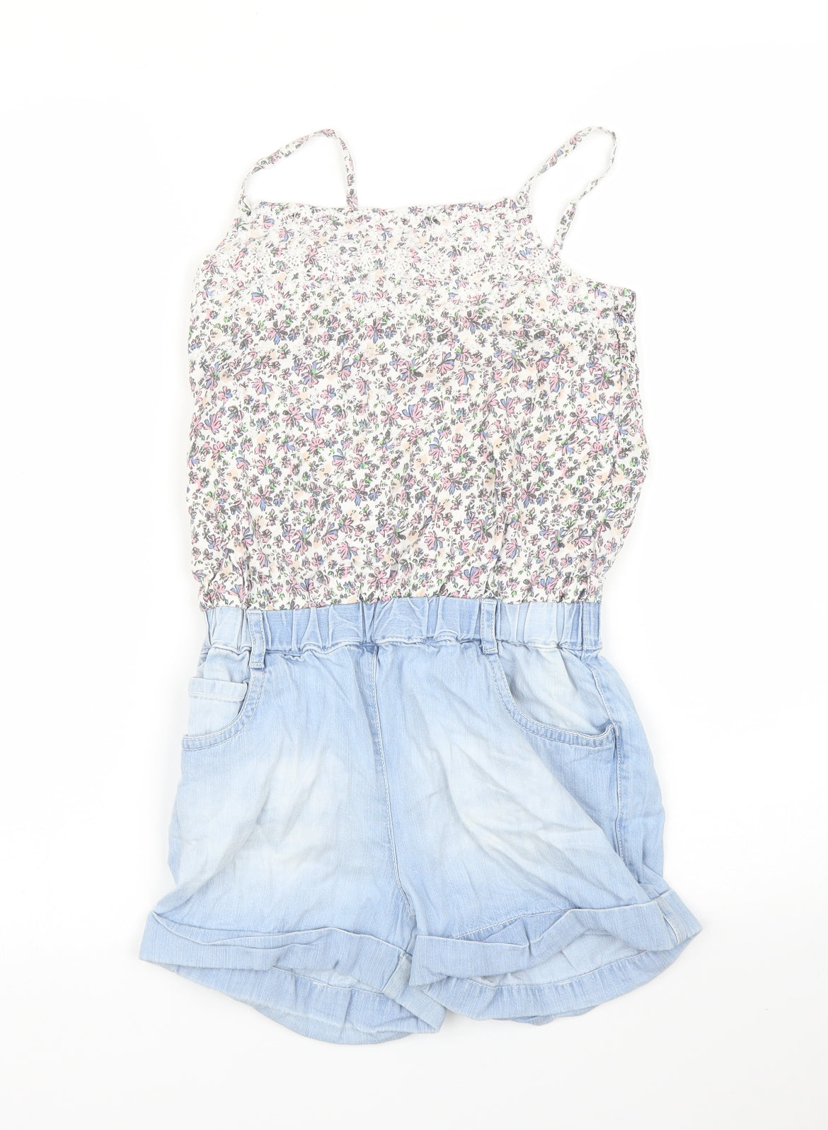 NEXT Girls Blue Floral  Romper One-Piece Size 6 Years