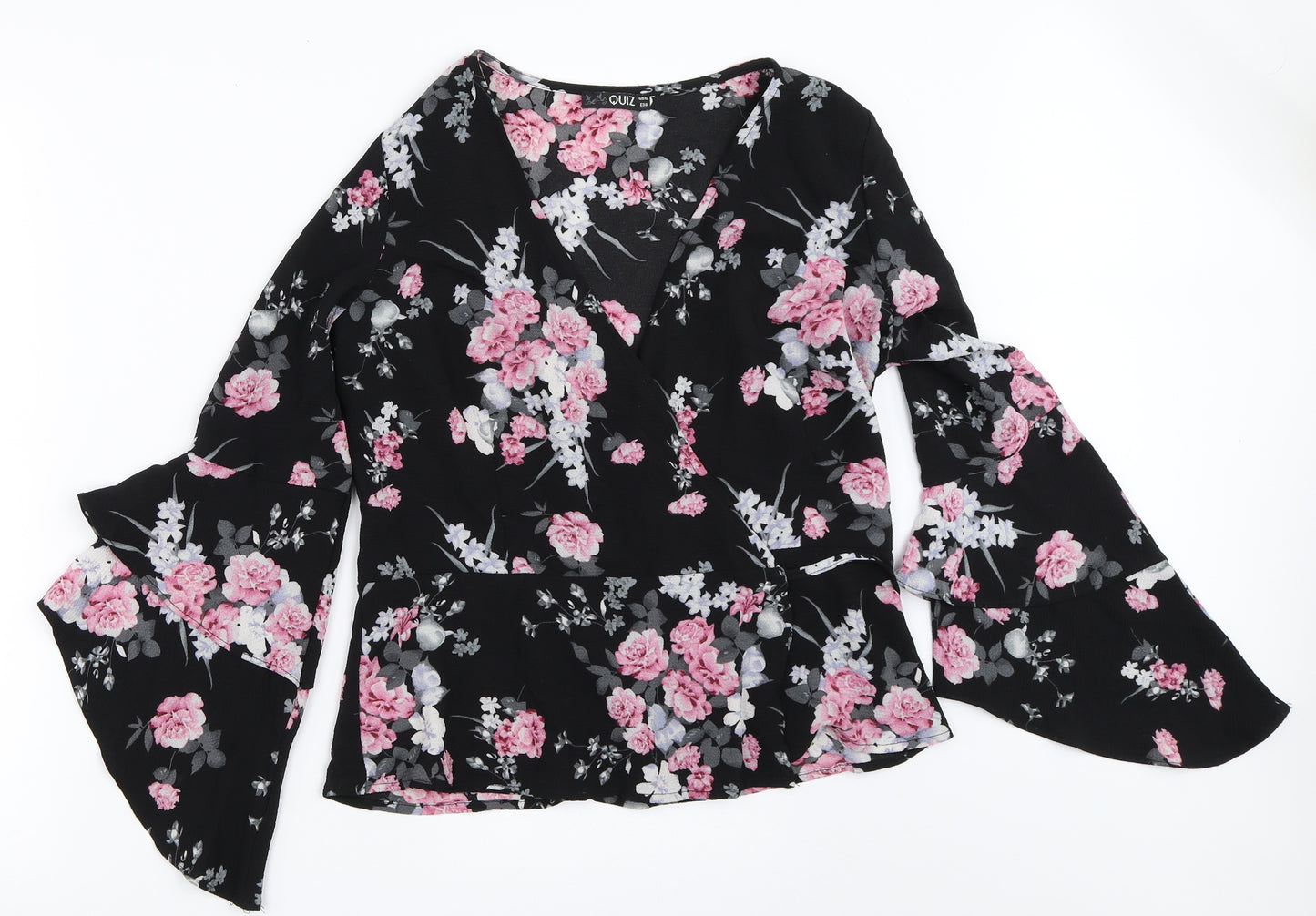 Quiz Womens Black Floral  Basic Blouse Size 10