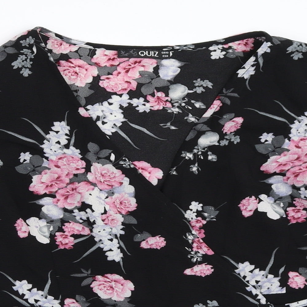 Quiz Womens Black Floral  Basic Blouse Size 10