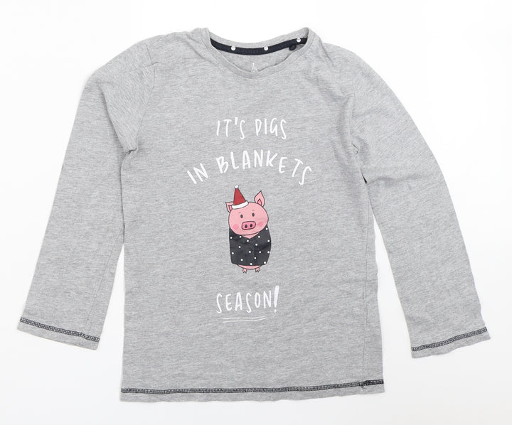 Threadboys Boys Grey Solid   Pyjama Top Size 9-10 Years  - christmas
