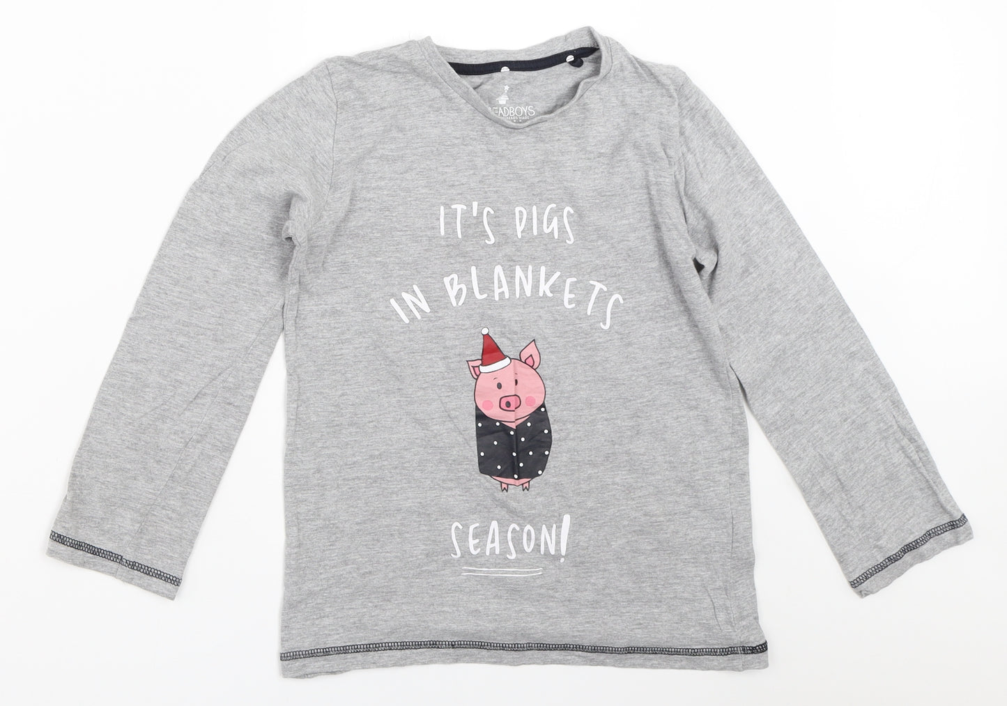 Threadboys Boys Grey Solid   Pyjama Top Size 7-8 Years  - christmas