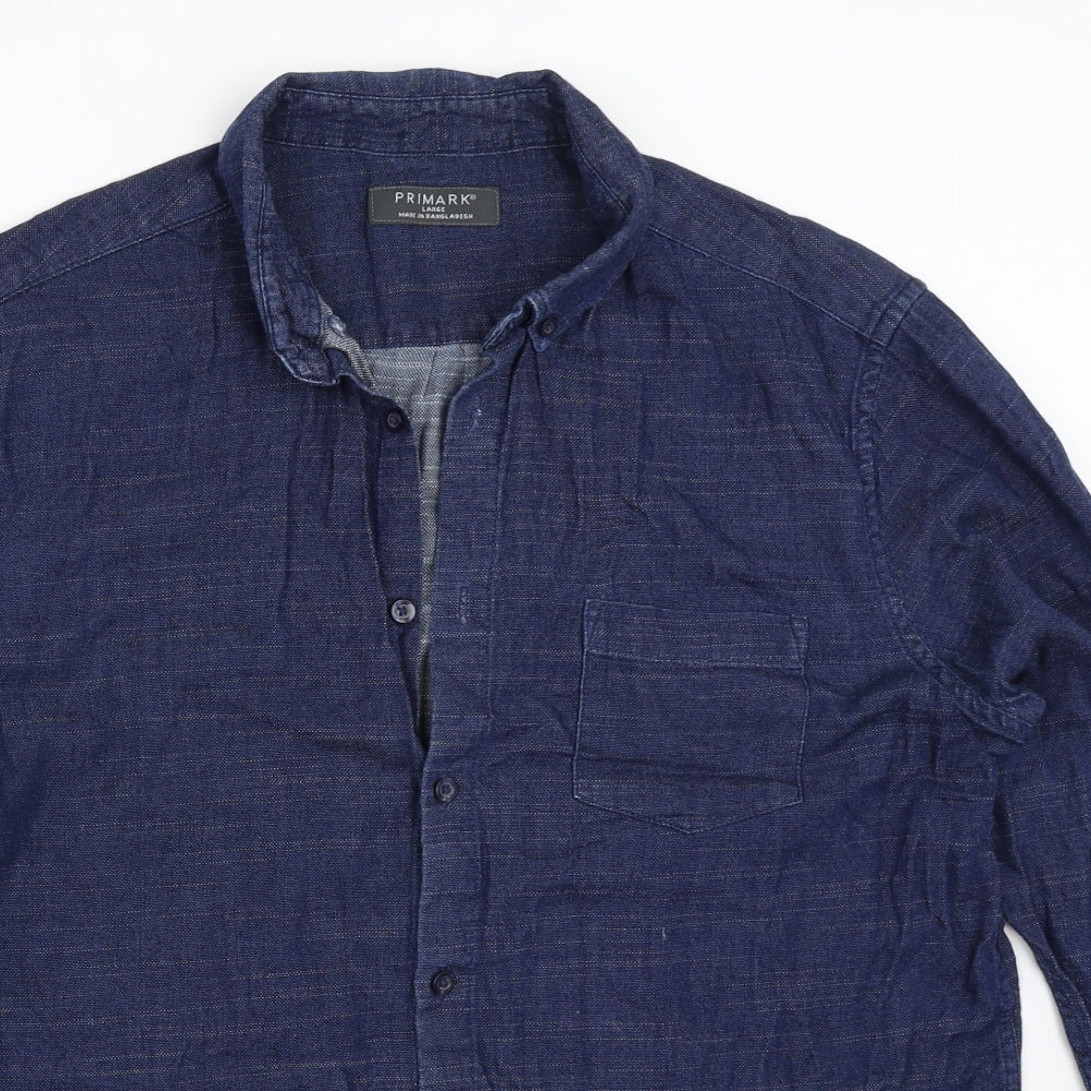 Primark Mens Blue  Denim  Button-Up Size L