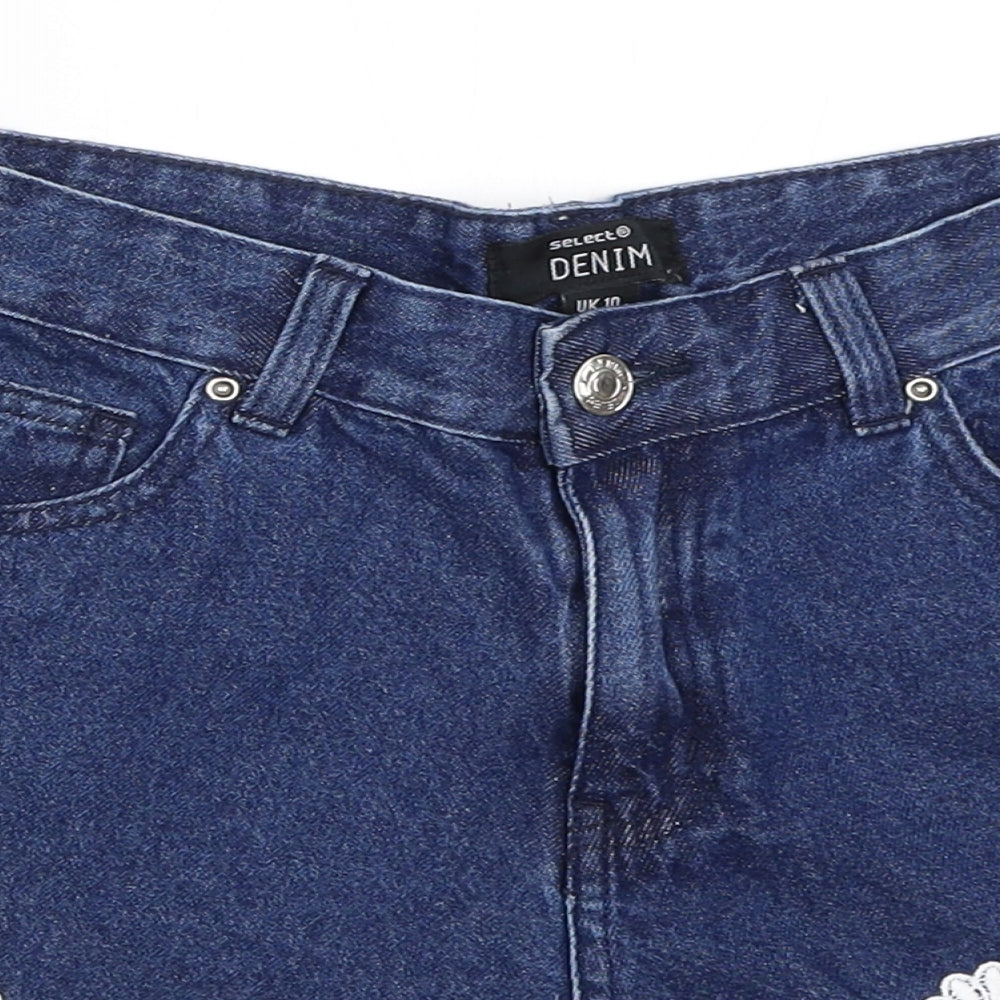 Select Womens Blue  Denim Hot Pants Shorts Size 10