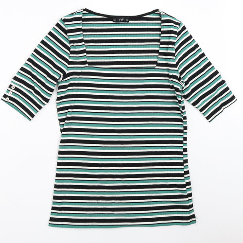 F&F Womens Green Striped  Basic T-Shirt Size 10