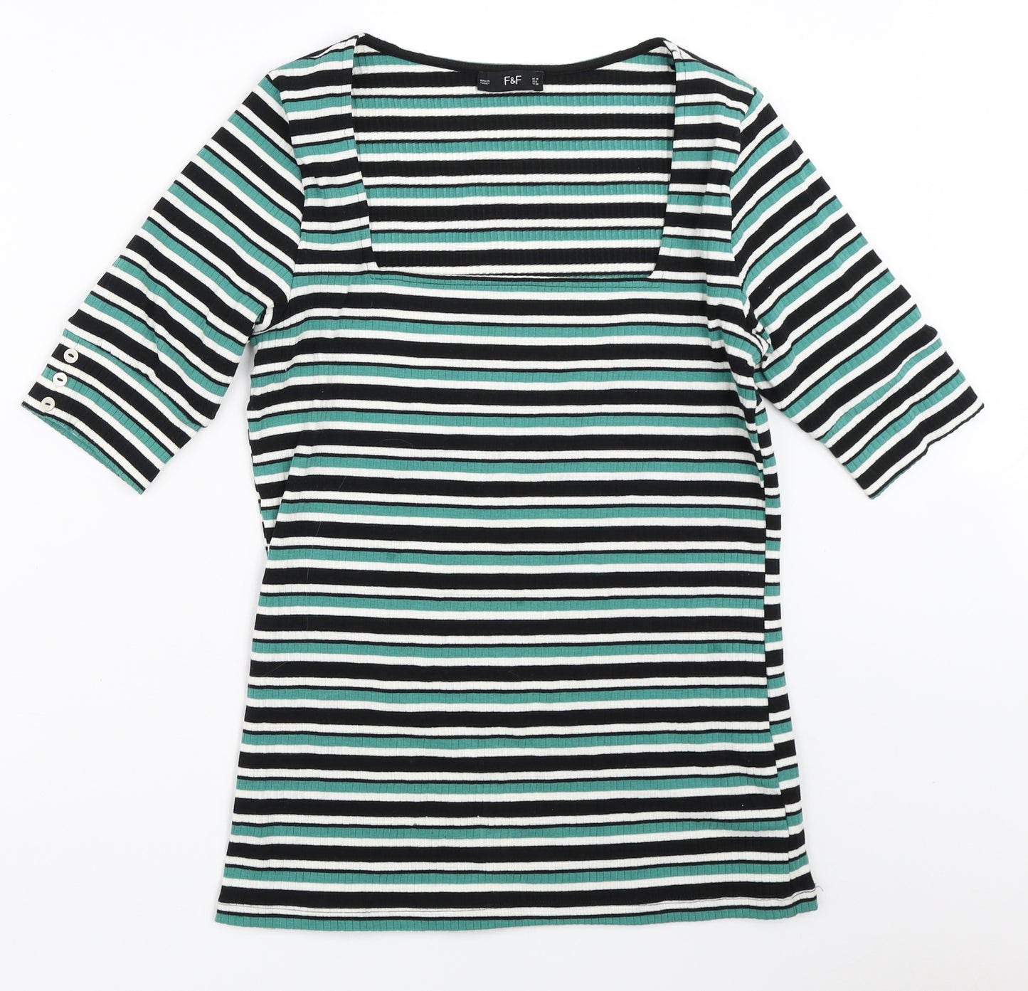 F&F Womens Green Striped  Basic T-Shirt Size 10