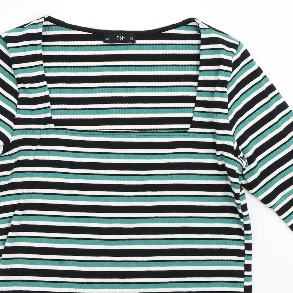 F&F Womens Green Striped  Basic T-Shirt Size 10