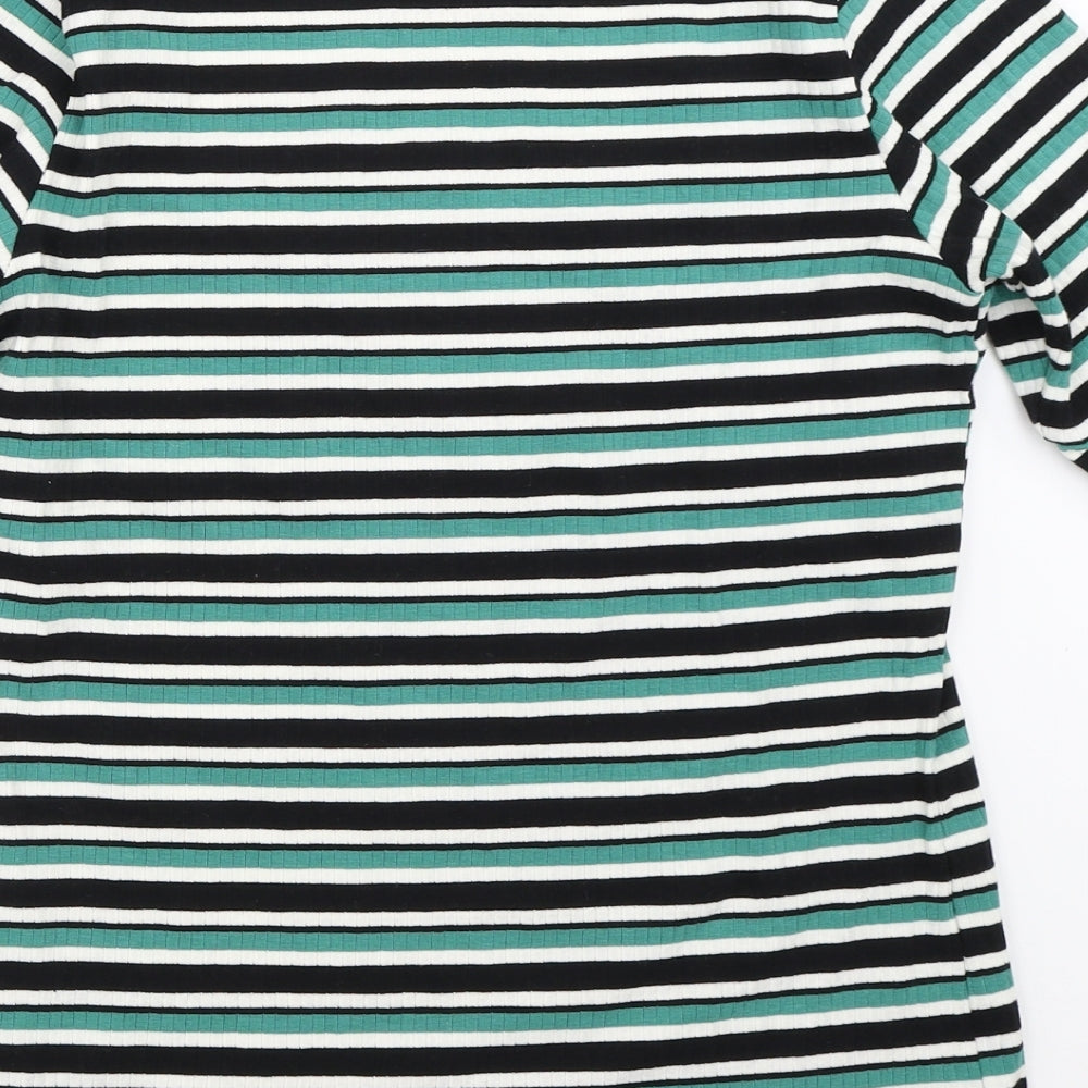 F&F Womens Green Striped  Basic T-Shirt Size 10