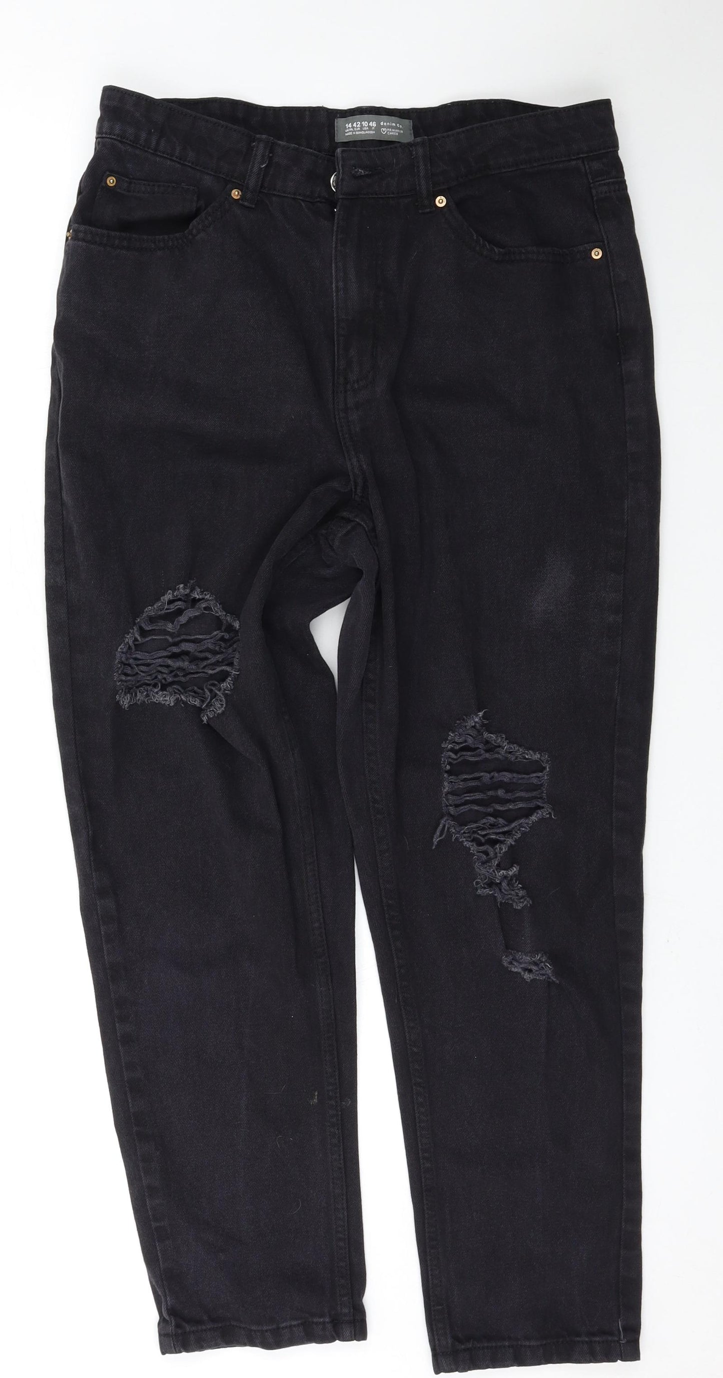 Denim & Co. Womens Black   Mom Jeans Size 14 L27 in