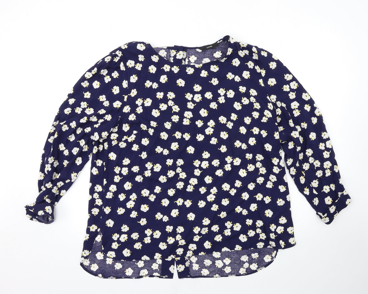 George Womens Blue Floral  Basic Blouse Size 18