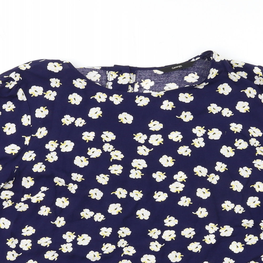 George Womens Blue Floral  Basic Blouse Size 18