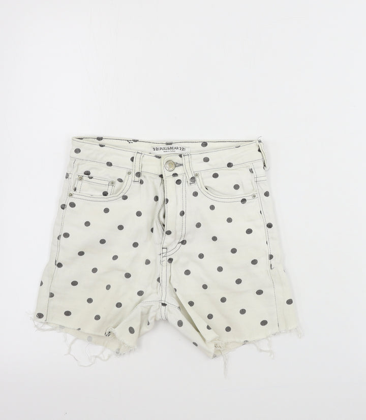 Pull&Bear Womens Ivory Polka Dot Cut-Off Shorts Size 24 in