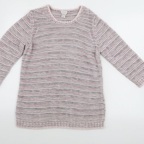 mona Womens White Striped  Pullover Jumper Size 12