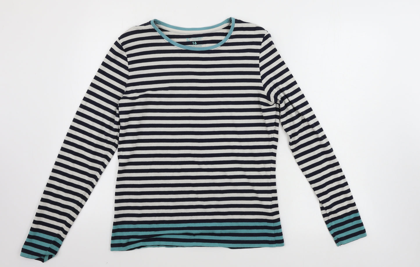 TU Womens White Striped  Basic T-Shirt Size 16