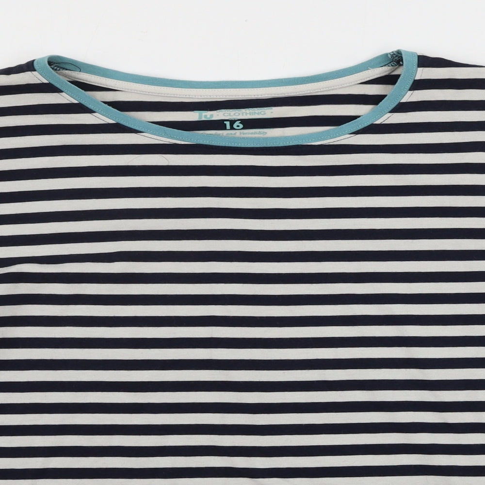 TU Womens White Striped  Basic T-Shirt Size 16