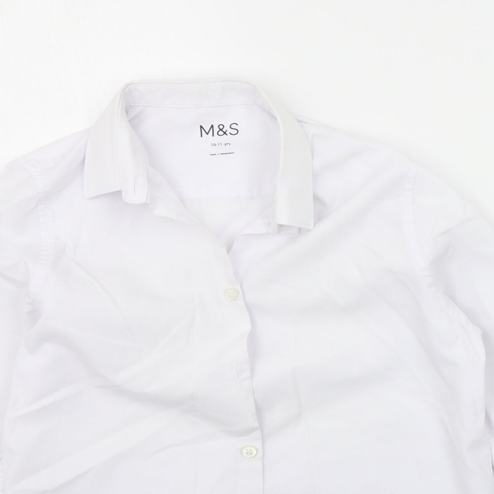 Marks and Spencer Girls White   Basic Button-Up Size 10-11 Years  - SCHOOL