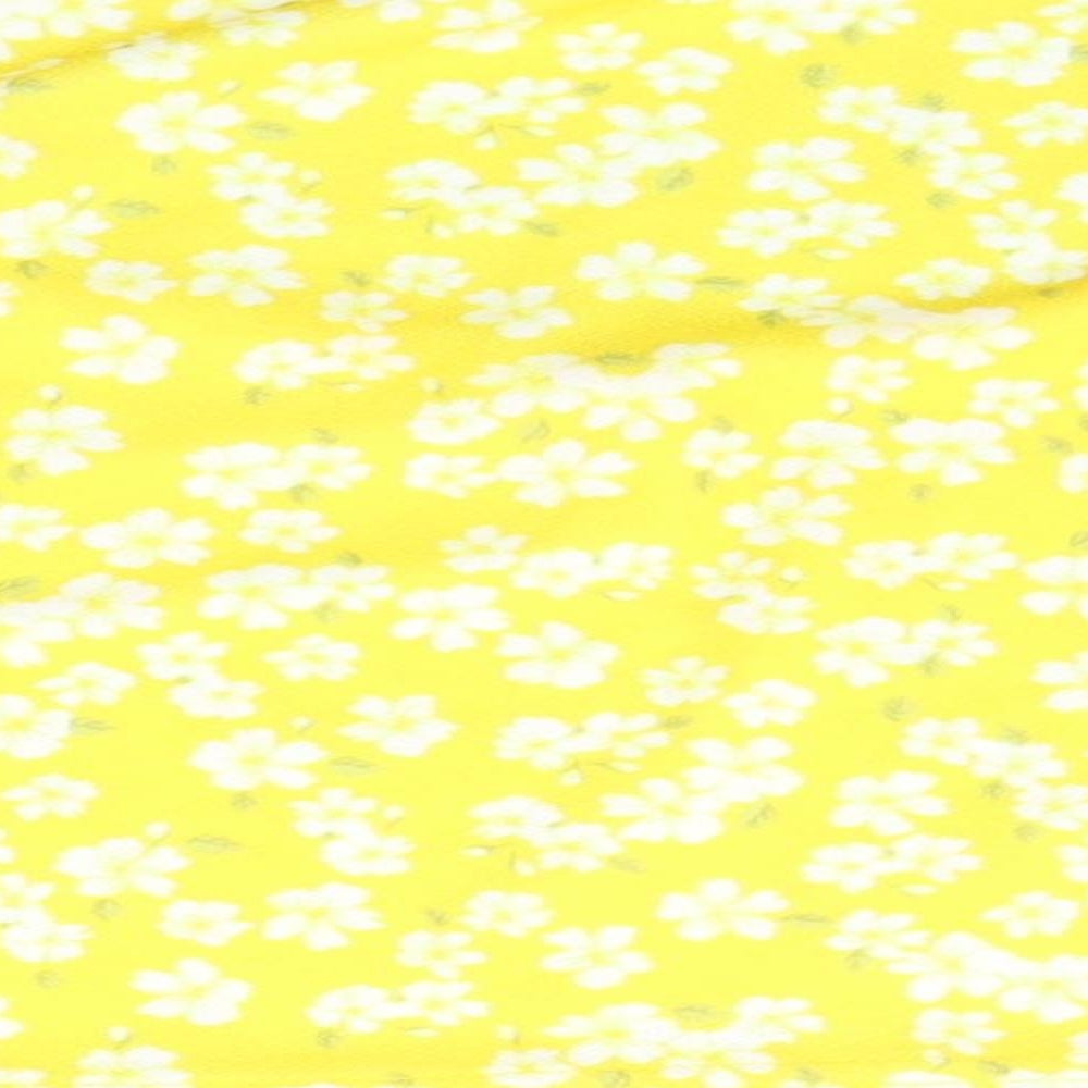 Boohoo Womens Yellow Floral  Basic T-Shirt Size 10