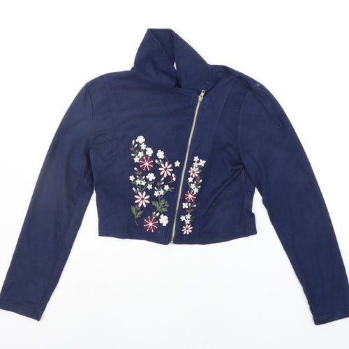 Beautees Womens Blue Floral  Jacket  Size 8