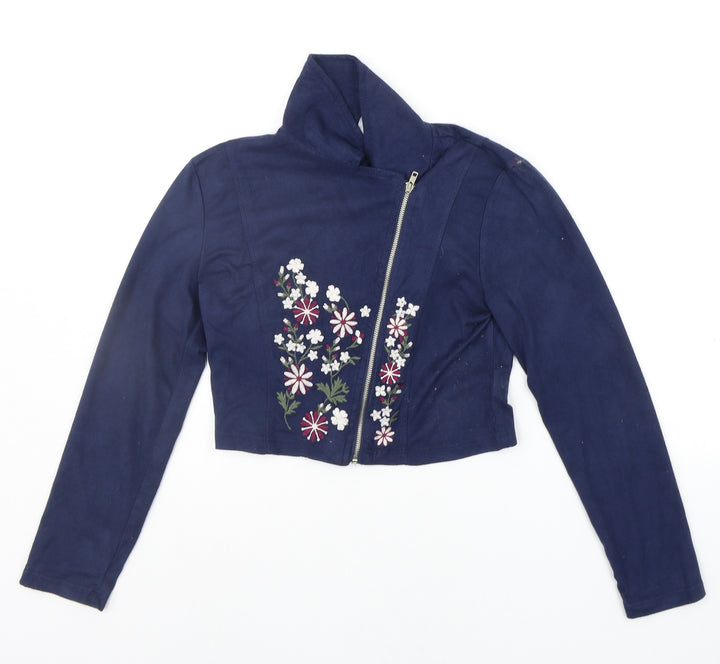 Beautees Womens Blue Floral  Jacket  Size 8
