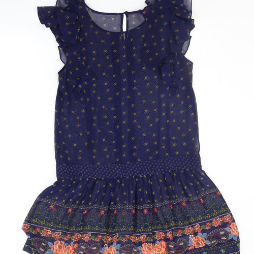 Monsoon Womens Blue Geometric  A-Line  Size 10