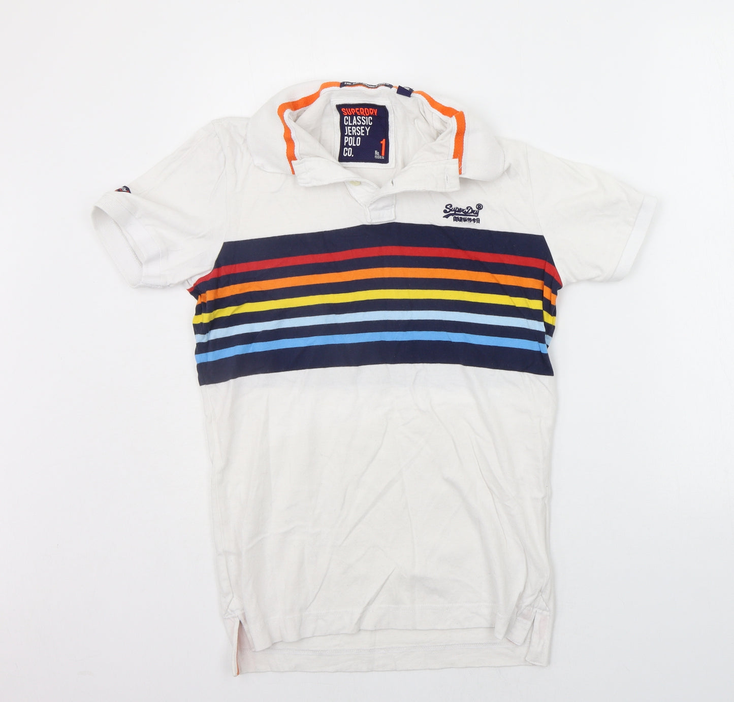 Superdry Mens White Striped   Polo Size S