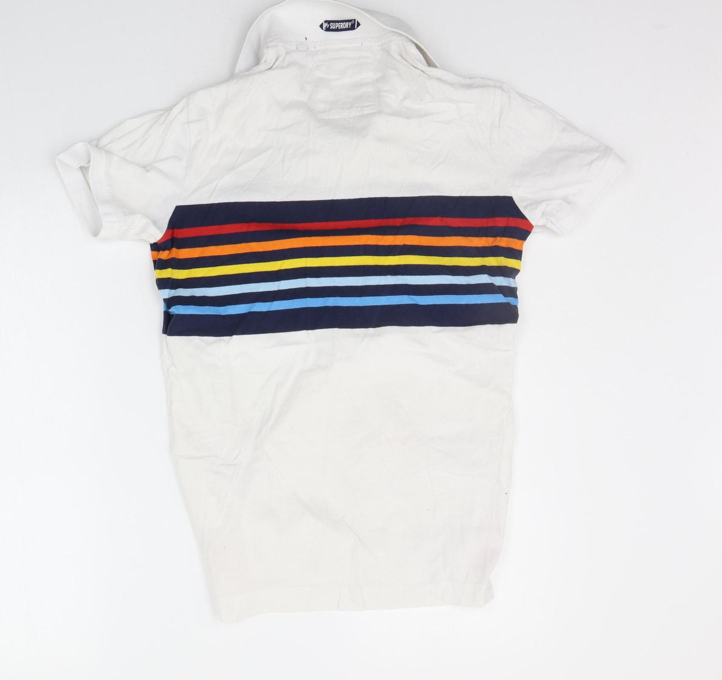 Superdry Mens White Striped   Polo Size S