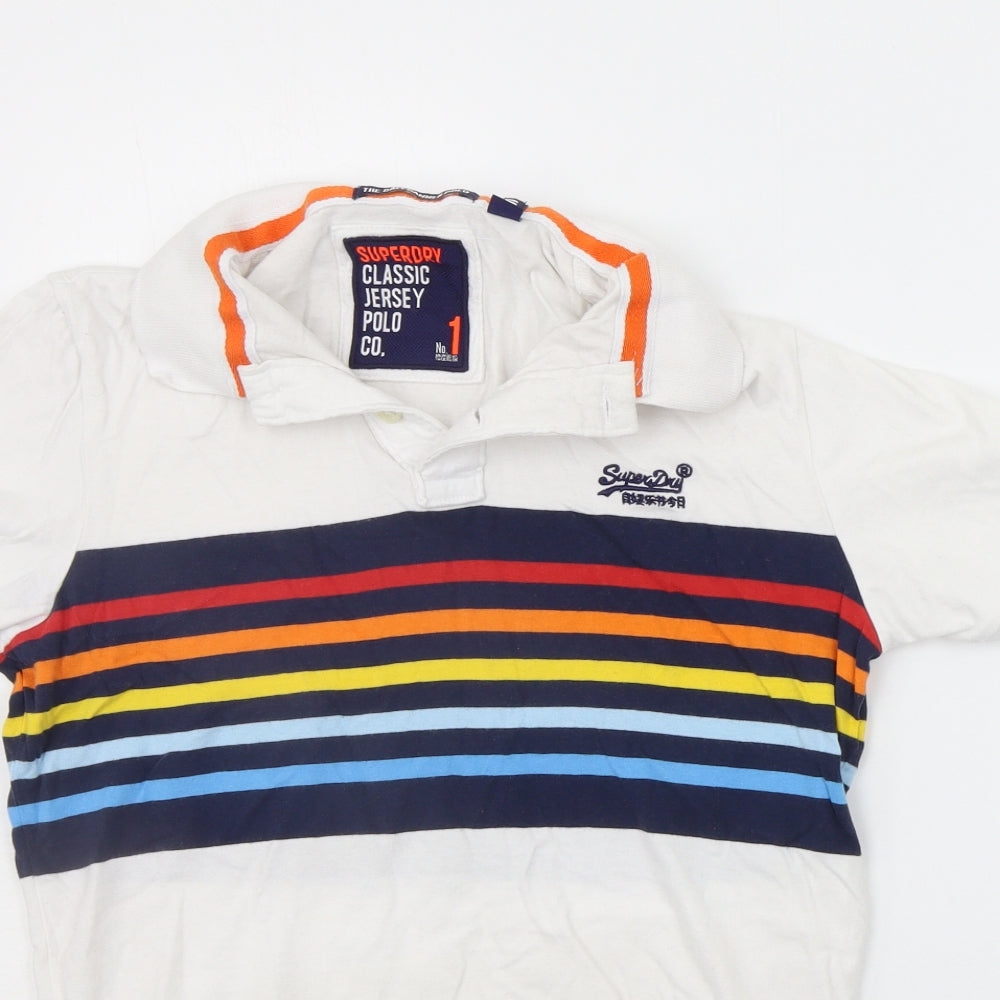 Superdry Mens White Striped   Polo Size S