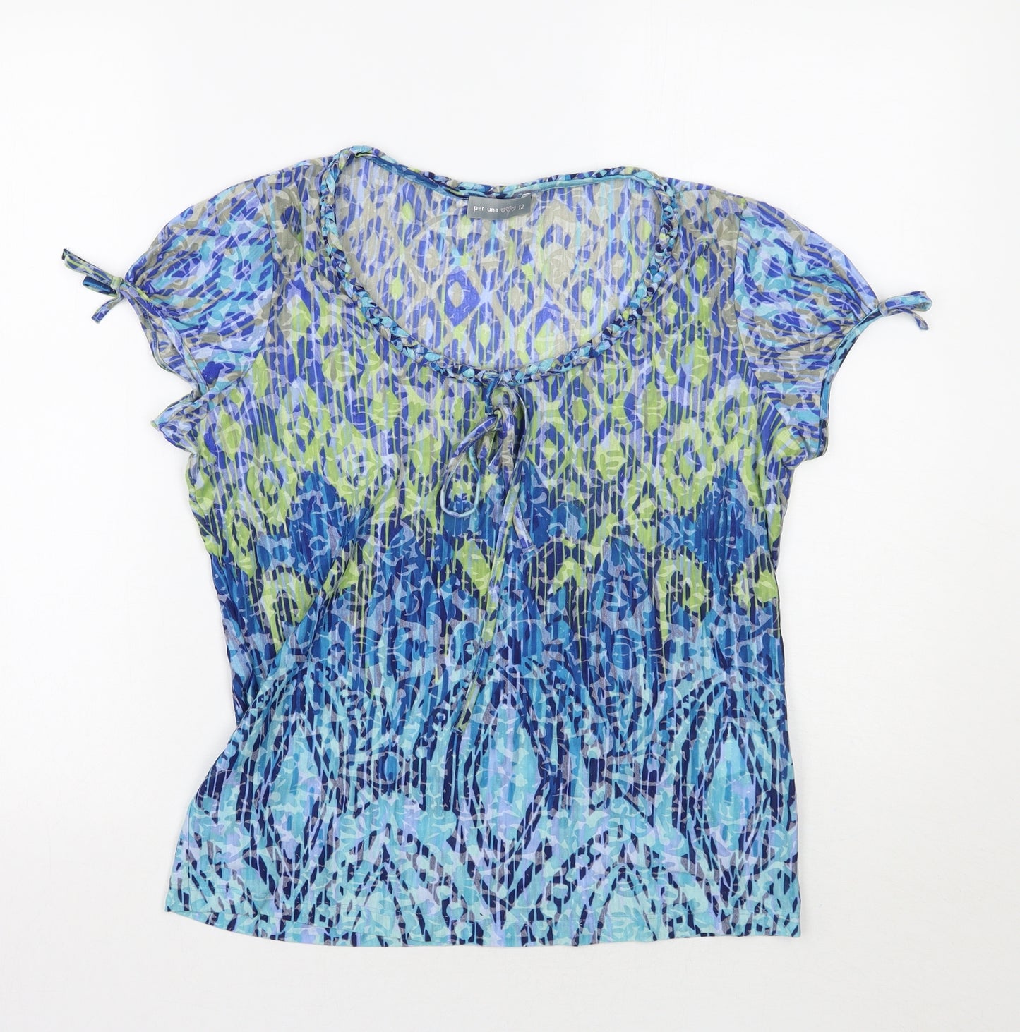 Per Una Womens Blue Geometric  Basic T-Shirt Size 12