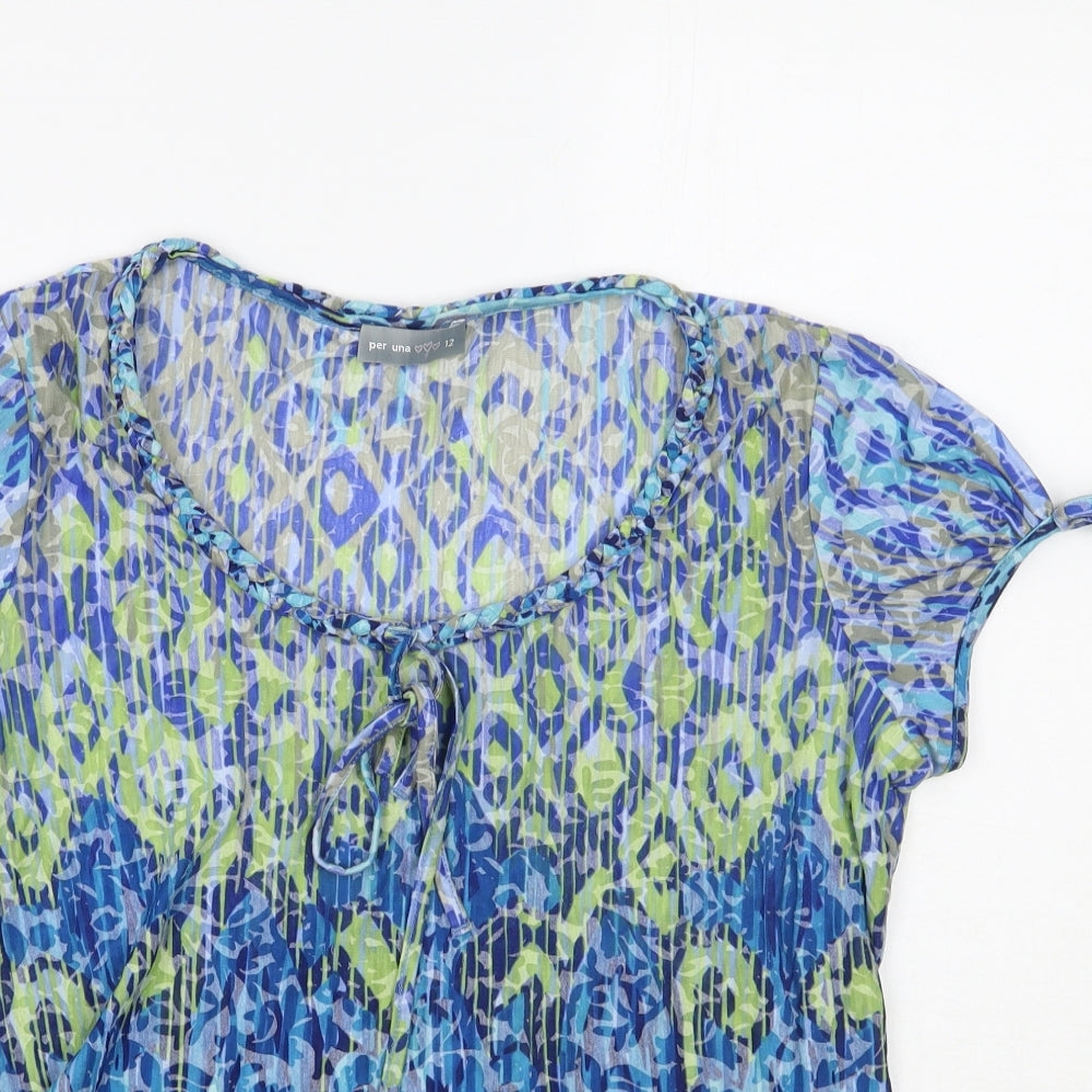 Per Una Womens Blue Geometric  Basic T-Shirt Size 12