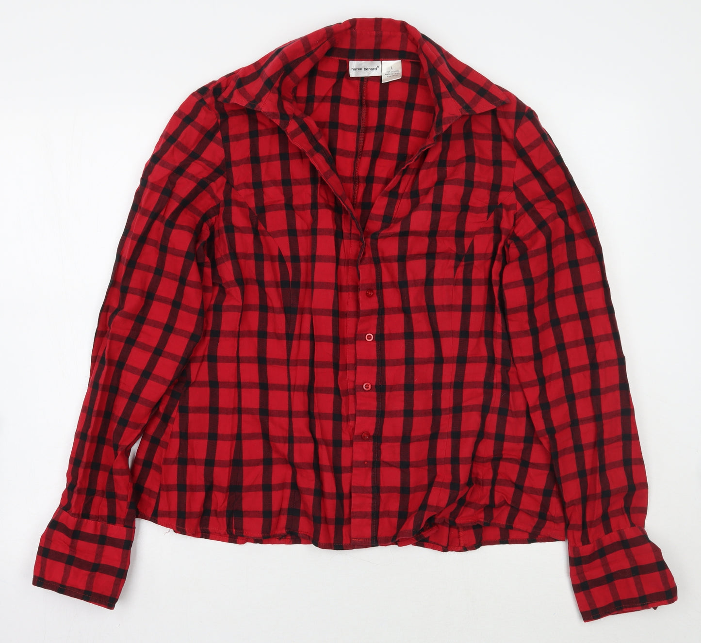 Harve Benard Womens Red Check  Basic Button-Up Size L