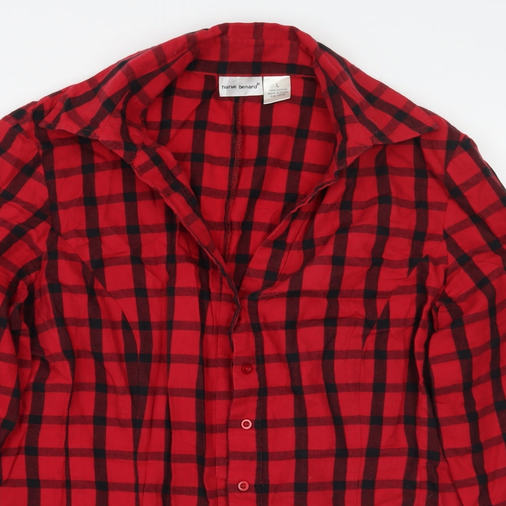 Harve Benard Womens Red Check  Basic Button-Up Size L