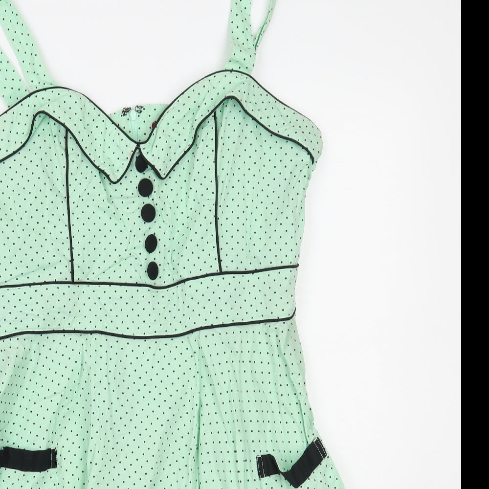 Hell Bunny Womens Green Polka Dot  A-Line  Size XL