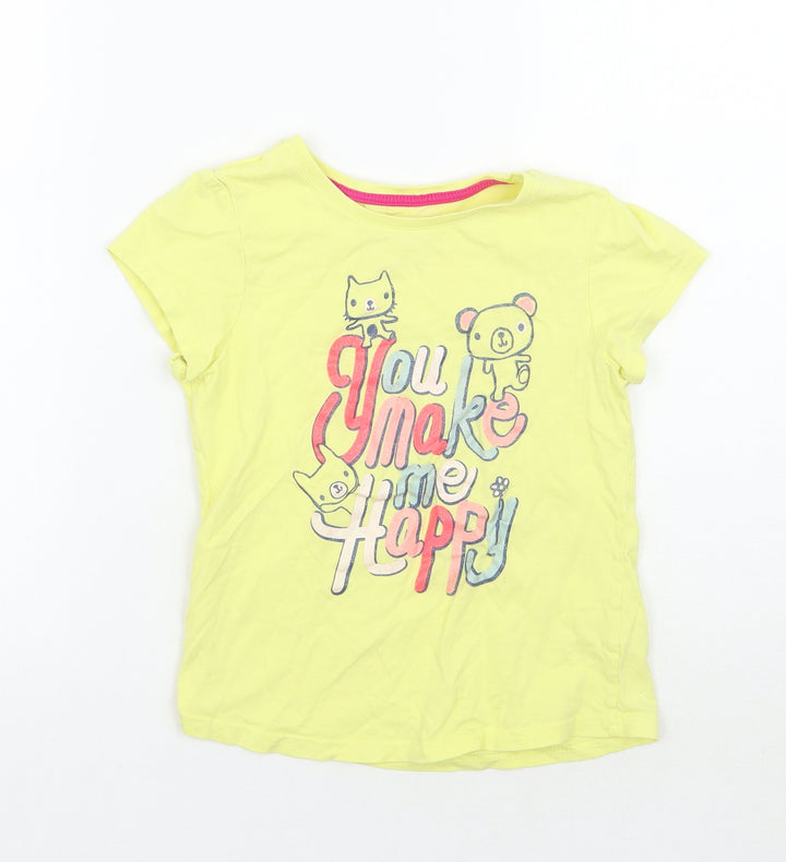 Young Dimension Girls Yellow Animal Print  Basic T-Shirt Size 7-8 Years