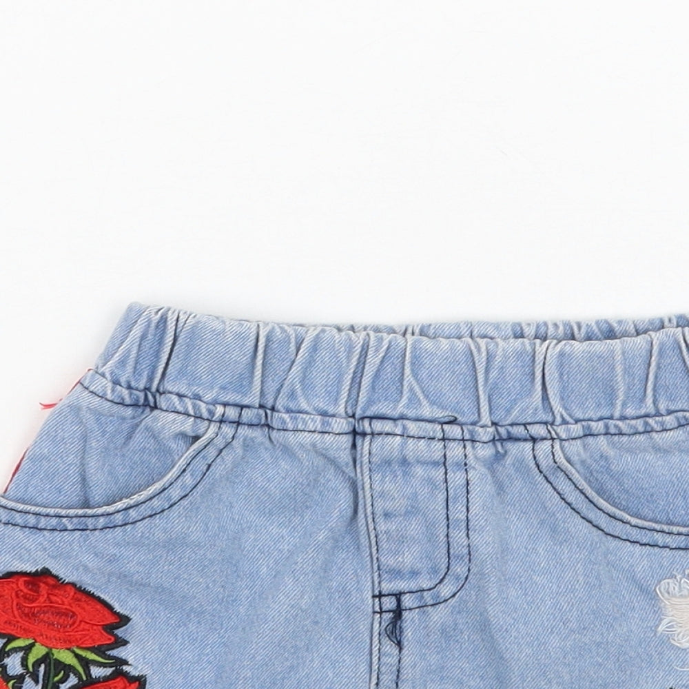 Preworn Girls Blue Floral  A-Line Skirt Size 5-6 Years