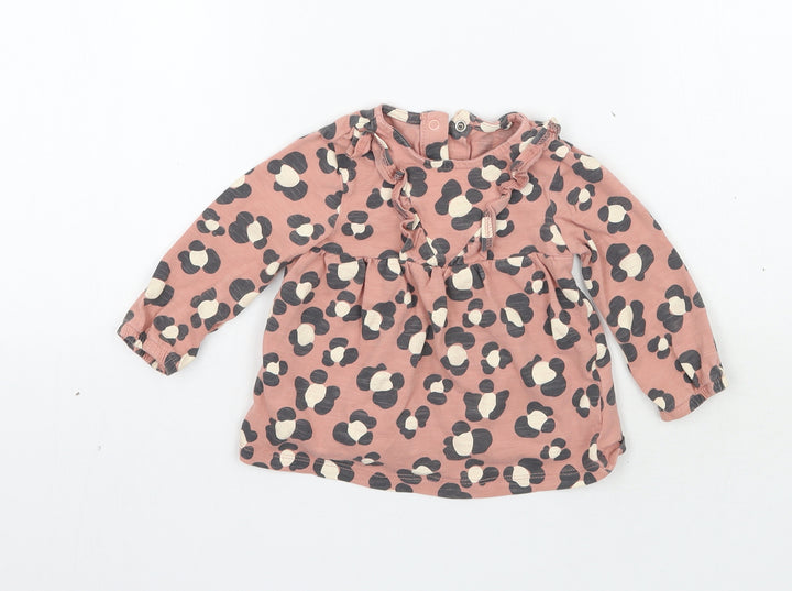 TU Girls Pink Animal Print  Basic T-Shirt Size 6-9 Months